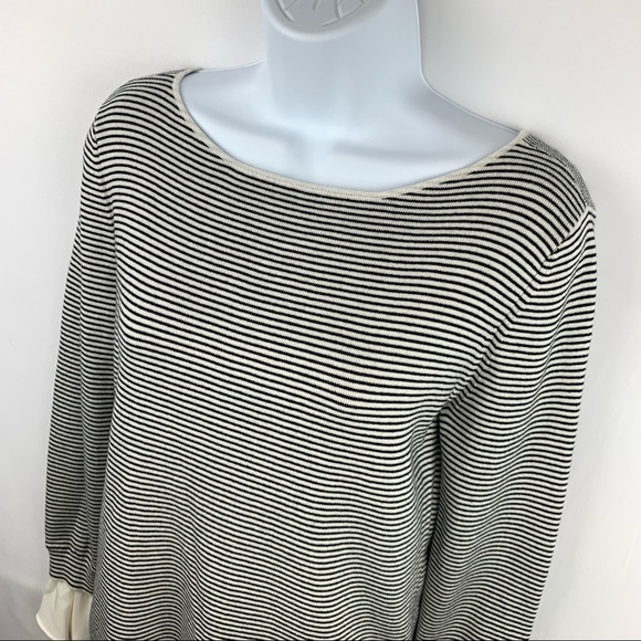 Loft Sweater Top Black Ivory Stripes Ruffle Sleeves - Picture 3 of 10